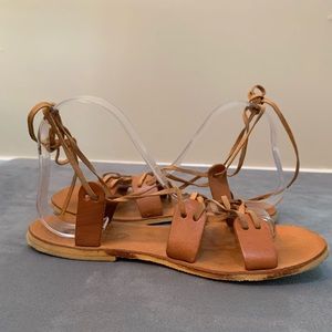 Comfortable Tan Leather Greek Tie Up Sandal 8.5